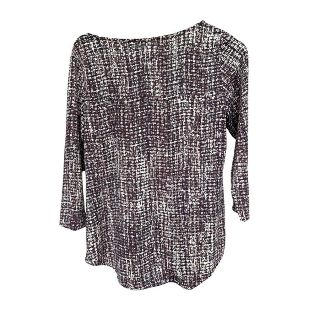 Emaline NWOT Plum/Purple Patterned Scoop-Neck 3/4 Sleeve Women’s M Top - Picture 3 of 7